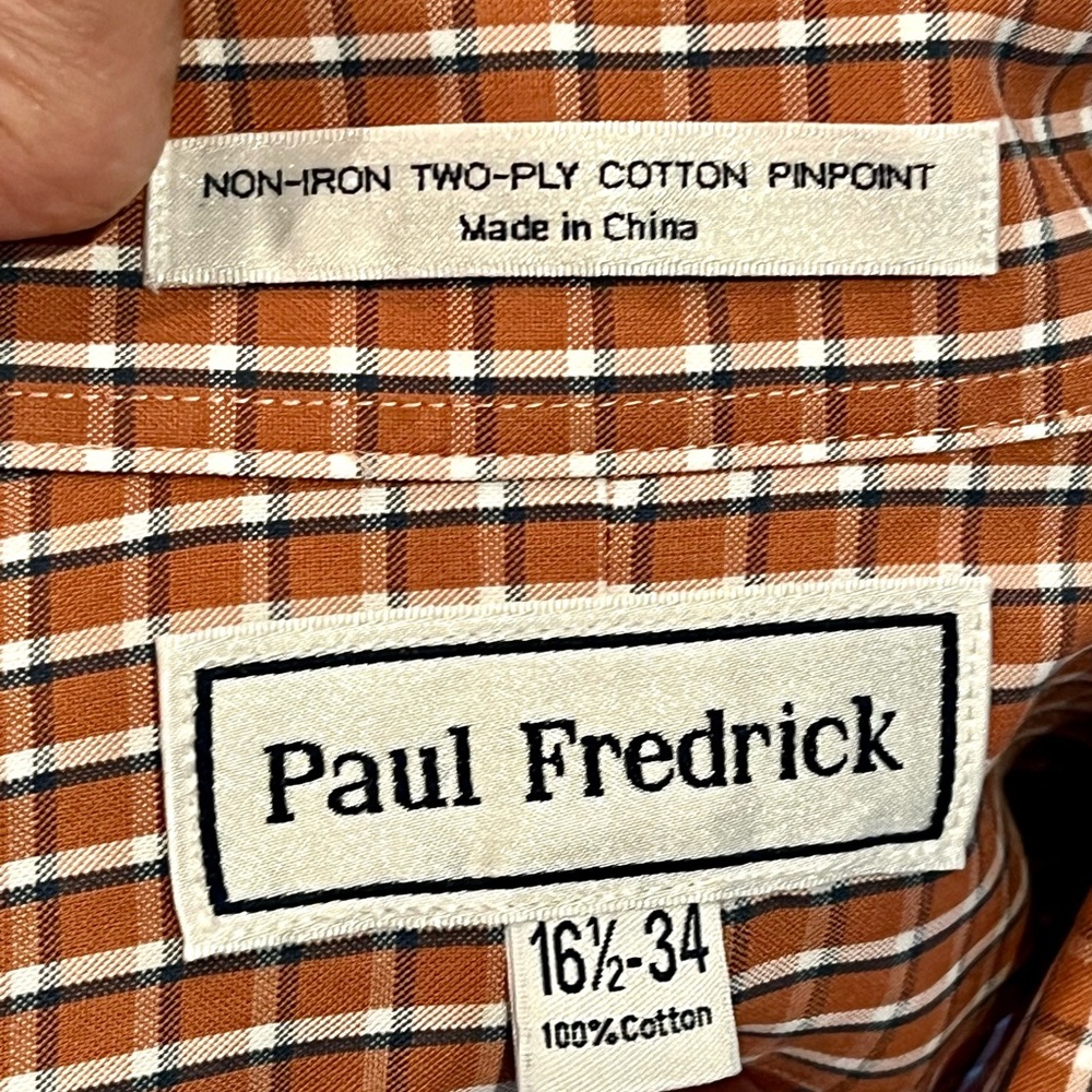 Paul Fredrick Rust Checkered Cotton Shirt